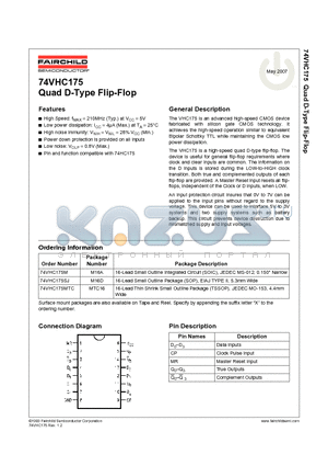 74VHC175MTC datasheet - Quad D-Type Flip-Flop