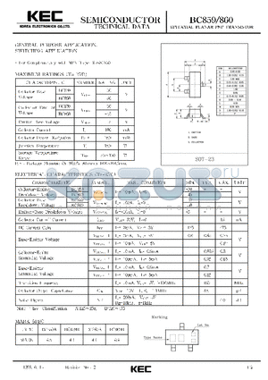 BC859 datasheet - EPITAXIAL PLANAR PNP TRANSISTOR (GENERAL PURPOSE, SWITCHING)