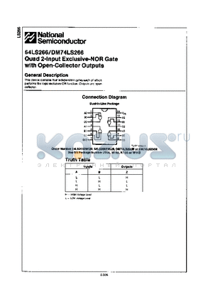 DM74LS266 datasheet - QUAD 2-INPUT EXCLUSIVE-NOR GATE WITH OPEN-COLLECTOR OUTPUTS