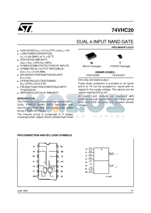 74VHC20T datasheet - DUAL 4-INPUT NAND GATE