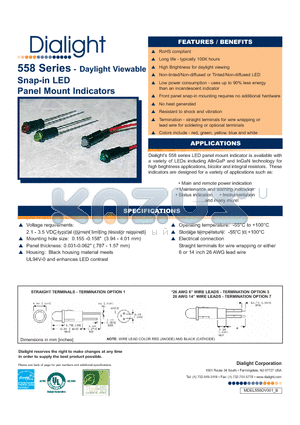 558-0501-003F datasheet - Snap-in LED Panel Mount Indicators