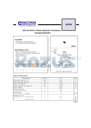 BC859 datasheet - SOT-23 Silicon Planar Epitaxial Transistors TRANSISTORS(PNP)