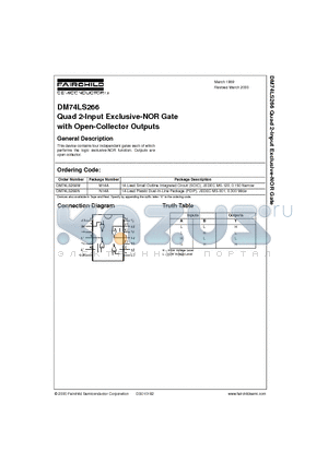 DM74LS266 datasheet - Quad 2-Input Exclusive-NOR Gate with Open-Collector Outputs
