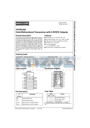 74VHC245 datasheet - Octal Bidirectional Transceiver with 3-STATE Outputs