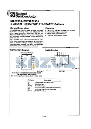 DM74LS295A datasheet - 4-BIT SHIFT REGISTER WITH TRI-STATE OUTPUTS