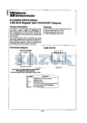 DM74LS295AM datasheet - 4-BIT SHIFT REGISTER WITH TRI-STATE OUTPUTS