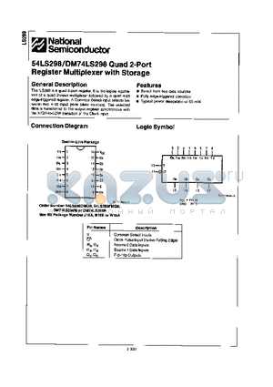 DM74LS298N datasheet - QUAD 2-PORT REGISTER MULTIPLEXER WITH STORAGE