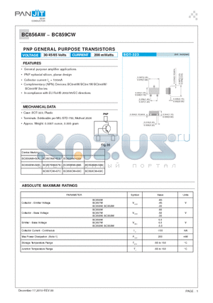 BC859W datasheet - PNP GENERAL PURPOSE TRANSISTORS