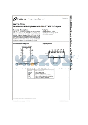 DM74LS353M datasheet - Dual 4-Input Multiplexer with TRI-STATE-R Outputs