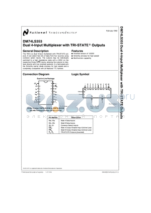 DM74LS353N datasheet - Dual 4-Input Multiplexer with TRI-STATE-R Outputs