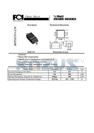 BZT52C10 datasheet - 1/2 Watt ZEBER DIODES Planar Die Construction