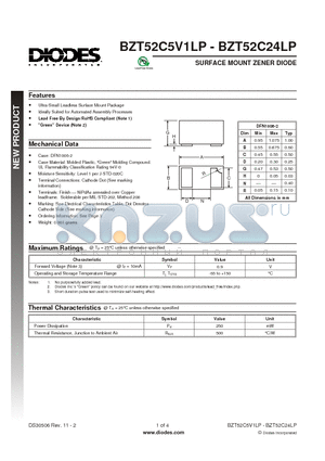 BZT52C10LP-7 datasheet - SURFACE MOUNT ZENER DIODE