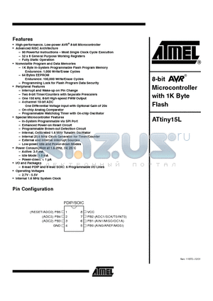 ATTINY15 datasheet - 8-BIT AVR^ Microcontroller with 1K Byte Flash