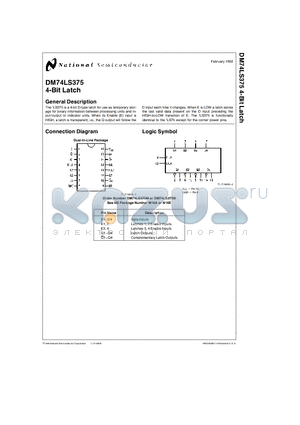 DM74LS375 datasheet - 4-Bit Latch