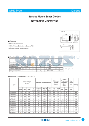 BZT52C10 datasheet - Surface Mount Zener Diodes