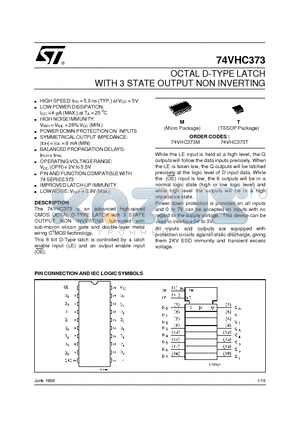 74VHC373 datasheet - OCTAL D-TYPE LATCH WITH 3 STATE OUTPUT NON INVERTING