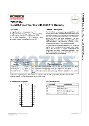 74VHC374M datasheet - Octal D-Type Flip-Flop with 3-STATE Outputs