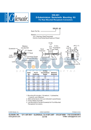 559-001-49 datasheet - D-Subminiature Backshells Mounting Kit