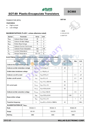 BC868 datasheet - SOT-89 Plastic-Encapsulate Transistors