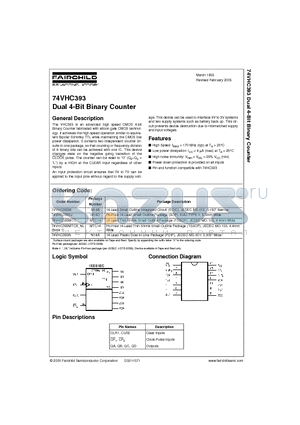 74VHC393MTCX-NL datasheet - Dual 4-Bit Binary Counter