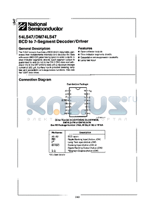 DM74LS47M datasheet - BCD TO 7-SEGMENT DECODER/DRIVER