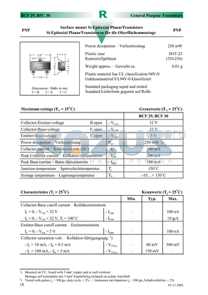 BCF30 datasheet - Surface mount Si-Epitaxial PlanarTransistors