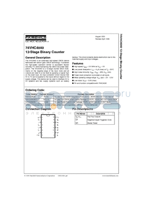74VHC4040MTC datasheet - 12-Stage Binary Counter