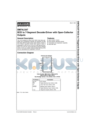 DM74LS47_07 datasheet - BCD to 7-Segment Decoder/Driver with Open-Collector Outputs