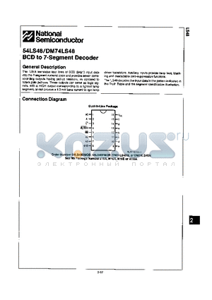 DM74LS48N datasheet - BCD TO 7-SEGMENT DECODER