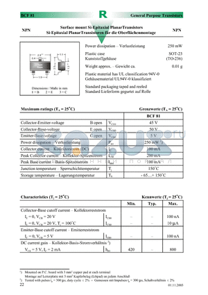 BCF81 datasheet - Surface mount Si-Epitaxial PlanarTransistors