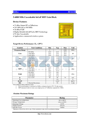BCG13D datasheet - 5-4000 MHz Cascadeable InGaP HBT Gain Block