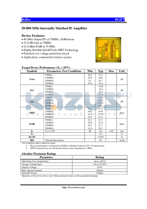 BCIF7 datasheet - 50-800 MHz Internally Matched IF Amplifier