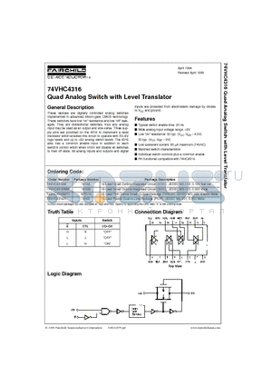 74VHC4316 datasheet - Quad Analog Switch with Level Translator