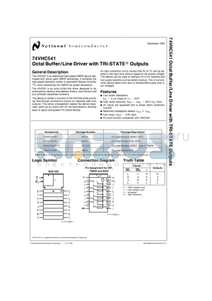 74VHC541M datasheet - Octal Buffer/Line Driver with TRI-STATE Outputs