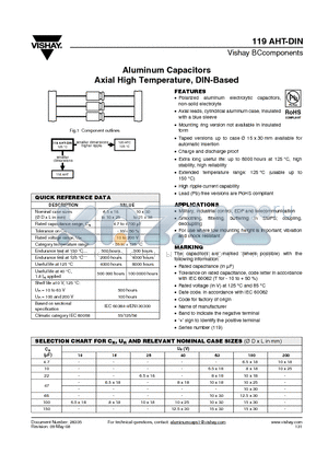 119AHT-DIN datasheet - Aluminum Capacitors Axial High Temperature, DIN-Based