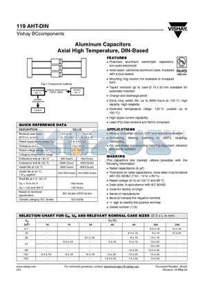 119AHT-DIN datasheet - Aluminum Capacitors Axial High Temperature, DIN-Based