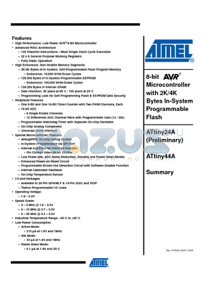 ATTINY24A datasheet - 8-bit Microcontroller with 2K/4K Bytes In-System Programmable Flash