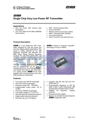 CC1050SK datasheet - Single Chip Very Low Power RF Transmitter