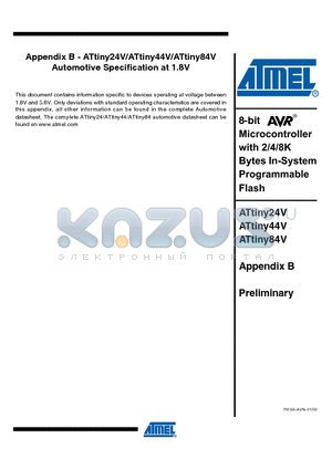 ATTINY24V_09 datasheet - 8-bit Microcontroller with 2/4/8K Bytes In-System Programmable Flash
