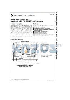 DM74LS962N datasheet - Dual Rank 8-Bit TRI-STATE Shift Register