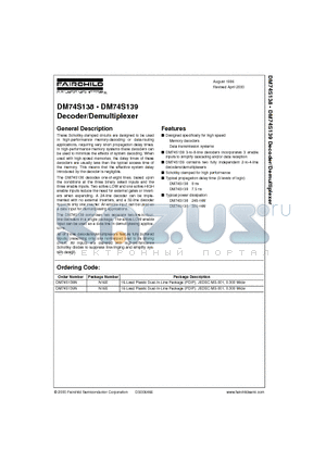 DM74S139N datasheet - Decoder/Demultiplexer