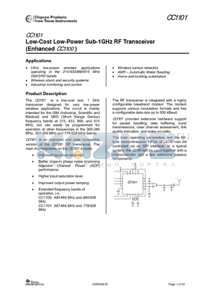 CC1101DK868-915 datasheet - Low-Cost Low-Power Sub-1GHz RF Transceiver