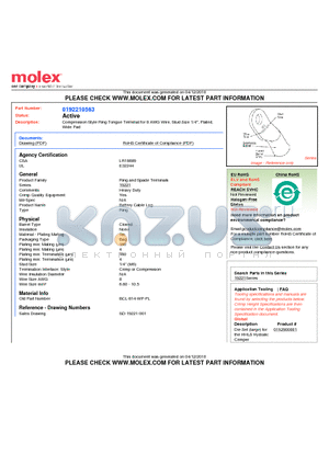 BCL-814-WP-PL datasheet - Compression Style Ring Tongue Terminal for 8 AWG Wire, Stud Size 1/4