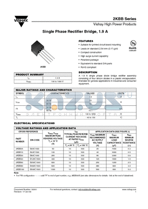 2KBB10 datasheet - Single Phase Rectifier Bridge, 1.9 A