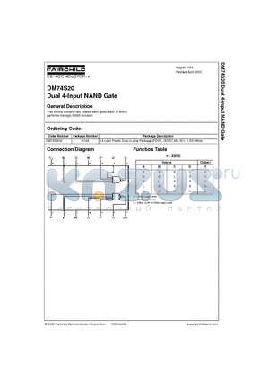 DM74S20 datasheet - Dual 4-Input NAND Gate