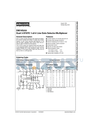 DM74S253N datasheet - Dual 3-STATE 1-of-4 Line Data Selector/Multiplexer
