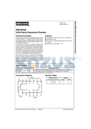 DM74S280N datasheet - 9-Bit Parity Generator/Checker