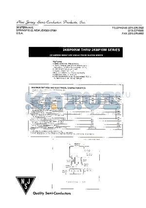 2KBP005M datasheet - 2.0AMPERE MINIATURE SINGLE PHASE SILICON BRIDGE