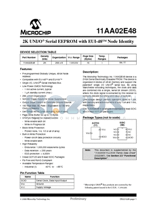 11AA02E48-I/TT datasheet - 2K UNI/O^ Serial EEPROM with EUI-48 Node Identity