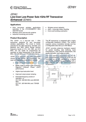 CC1101EMK433 datasheet - Low-Cost Low-Power Sub-1GHz RF Transceiver